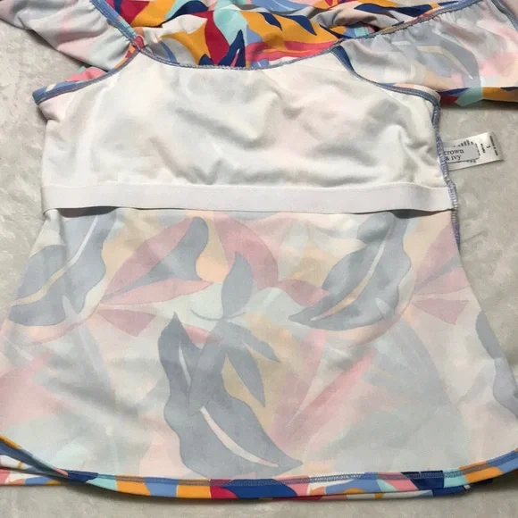 Crown & Ivy Women's Tropical Print Tankini Swim Top in Multicolor Large - Picture 6 of 9